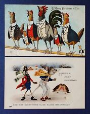 Delightful Fantasy LOT of 2 Christmas 1905 Mouse Ant Rooster England picture