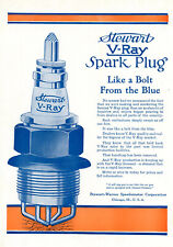 1915 Original Stewart V-Ray Spark Plug Ad. Like A Bolt From The Blue. Color picture