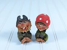 Vintage Norway Hand Carved Wood Troll Gnome Figurines (set of 2)  picture