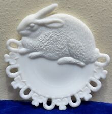 Antique EASTER Bunny Rabbit Milk Glass Plate Shamrock & Horseshoes Good Luck picture