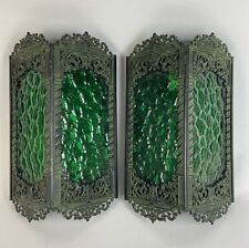 2 Vintage gothic style sconces bronzed finish stained glass Fredrick Ramond CA picture