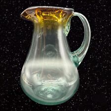 Handblown Art Glass Pitcher Clear w Brown Ombre Applied Handle 9”T 5”W picture