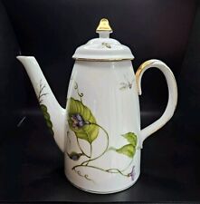 Godinger JARDIN 5-Cup Porcelain Coffee Pot & Lid Floral Vines Gold Trim EUC picture