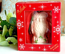 BELLEEK Owl Ornament Cream Color W/ Shamrocks Hanging Ornament NEW picture