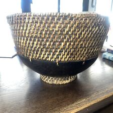 Vintage Hand Woven Basket with Walnut Side & Base Made in Philippines #1582 5/2 picture