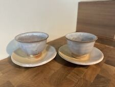 Hagi Yaki Ware 2 Yunomi Tea Cups • 2 Plates • Vintage Japanese Handmade Stamped picture