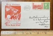 Vintage 1935 cachet cover Santa Claus IN Merry Christmas sleigh reindeer rooftop picture