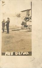 Fire Department Comic~Man-Drawn Fire Truck~Real Photo Post Card c1913 picture