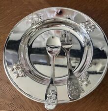 Godinger Silver Art Co -Silverplate Baby Teddy Bears Plate, Spoon And Fork Set picture