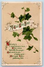 John Winsch Artist Signed Postcard New Year Message Leaf Embossed 1915 Antique picture