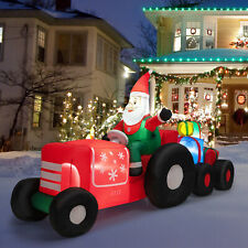 9 FT Inflatable Christmas Toy w/ Santa Claus & Driving Tractor & Stacked Gifts picture