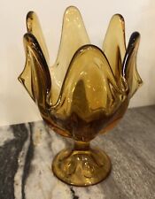 Vintage, Amber glass Handkerchief Swung MCM by Viking, Compote Vase EUC picture