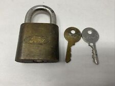 Vintage OVAL SCRIPT Ford Brass Pad Lock Auto padlock With 2 KEYS WORKS picture