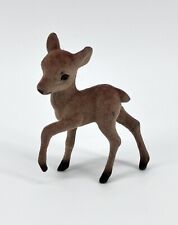 Vintage Flocked Deer Fawn Standing Up ~ Hard Plastic Base ~ 3” Very Cute picture
