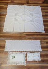 Lot of 4 Vintage White Tablecloth & Décor Runner Linens picture