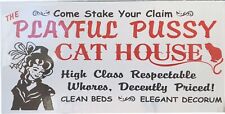 PORCELIAN PLAYFUL PUSSY ENAMEL SIGN SIZE 36X18 INCHES picture