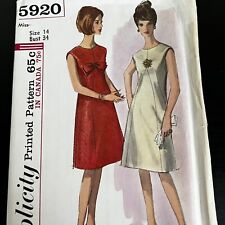 Vintage 1960s Simplicity 5920 Mod A-Line Dress with Bow Sewing Pattern 14 XS CUT picture