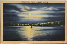 Greetings From Naples, Maine Night View Of The Lake 1952 Vintage Postcard picture