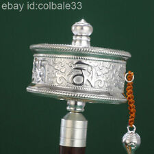 Customize 18cm 999 pure silver hand turn Prayer Wheel Microfilm sutra Praying picture