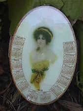 ANTIQUE 1912 Victorian LADY in Yellow DRESS Calendar Wall Oval GLASS Lady Plaque picture