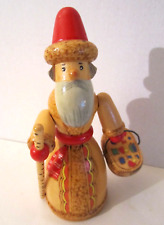 Hand painted Russian Santa Burnt Wood Vtg Folk Art Doll Figure Beard Man Basket picture