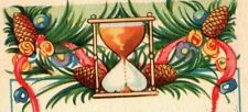 Vintage 1924 New Year's Postcard Hour Glass Pine Cones Colorful Flowers picture