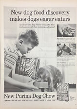 Vintage Purina Dog Chow 1957 Print Ad Boy Feeding His Dog picture