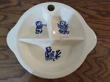 Excello Antique Baby/Childs Warming Plate, Blue, Bears & Monkey, Ceramic 1940's picture