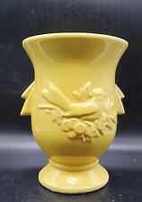 Vintage Yellow McCoy Pottey Vase Bird Branch Berries 8.5” Made In USA As Is picture