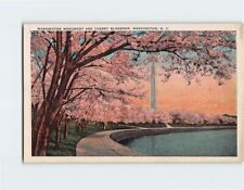 Postcard Washington Monument & Cherry Blossom Trees Washington DC USA picture