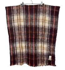 Vintage Hudson Bay Wool Plaid Brown Red Throw Blanket Italy Size 56X65 picture