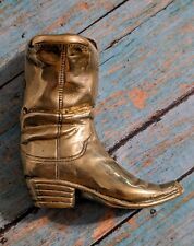 Vintage Small Brass Figural Cowboy Boot - Rancher Western Decor / Paperweight  picture