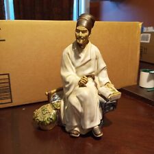 Vintage Seated Shiwan Chinese Scholar Figurine 60s Handmade used Very Good 6.5in picture
