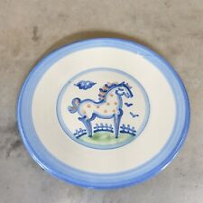 MA Hadley Pottery Hand Painted Folk Art Country Horse On Fence Round Dish Plate picture