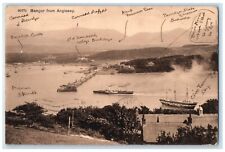 1911 Ship Sailing Bangor from Anglesey Wales Unposted Antique Postcard picture