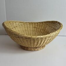 Large Oval Woven Wicker Fruit Bread Basket Pedestal Footed Farmhouse Cottagecore picture