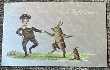 Vintage Antique 1910 “A JOYFUL EASTER” Dancing Boy And Rabbit UnPosted Postcard picture