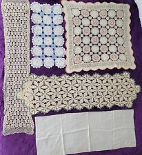 #103 Mixed Lot Crochet Lace Linen Table Dresser Runners Mantle Scarf vintage picture