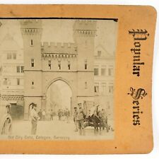 Cologne Germany City Gate Stereoview c1890 Old Street Scene Horse Carriage S375 picture