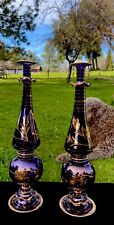 12”Two Beautiful Bohemian style Purple & Gold Art Glass Vase picture