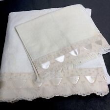 Vintage Laura Ashley Bath and Guest Towel Pale Yellow Cotton Satin Lace Trim picture