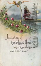 Postcard Greetings Good Luck Clover Wishbone Sailing Ship 1918 DB picture