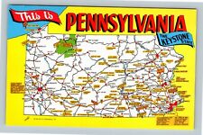 Keystone State Map, Points Of Interest, Pennsylvania Vintage Souvenir Postcard picture