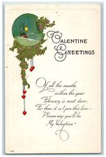 c1910's Valentine Greetings Message Hearts Flowers Moon Embossed Posted Postcard picture