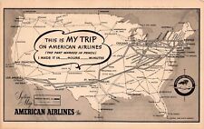 American Airlines Advertising Postcard 1940s US Map Route Airways Plane picture