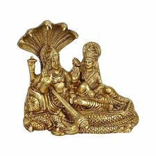 Brass Lakshmi Vishnu Idol God Goddess Statues Religious Resting On Sheshnaag picture