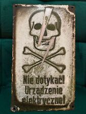High Voltage Warning Sign Vintage Plaque Electricity Poland Cold War Totenkopf picture