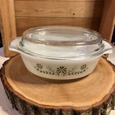 VTG Glasbake 433 With Lid Green Daisy Milk Glass Oval Baking Pan Casserole Dish picture