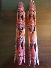 2 KENYA HAND-CRAFTED MASAI WARRIOR  DECORATED TOTEM WALL SET 2 WOOD  picture