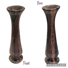Handmade Brown Purple Black Soapstone Heavy Bud Vase Etched Tribal Design 8.5